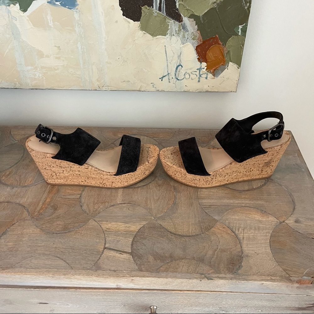 Via Spiga Black Cork Wedge Woman’s Sandals, Size 8.5, New without Tags